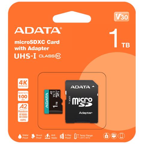 ADATA AUSDX1TUI3V30SA2-RA1, 1 TB, MicroSDXC, Classe 10, UHS-I, 100 MB/s, 85 MB/s - Foto 1