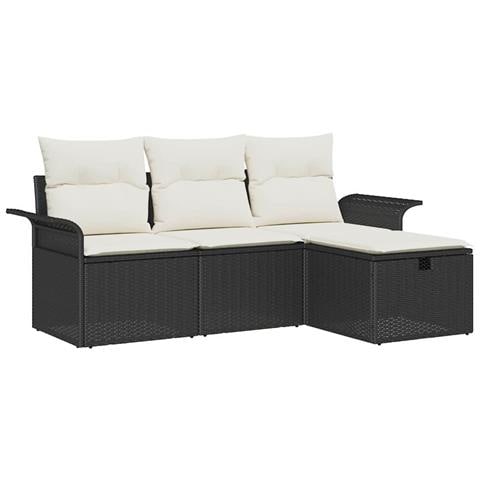 Set di divani da giardino 4 Pezzi con cuscini in rattan poliestere nero - Foto 1