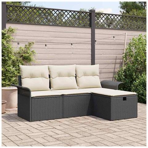 Set di divani da giardino 4 Pezzi con cuscini in rattan poliestere nero - Foto 2