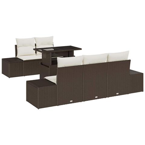 Set di divano da giardino 6 pezzi con cuscini marrone in polyrattan - Foto 1
