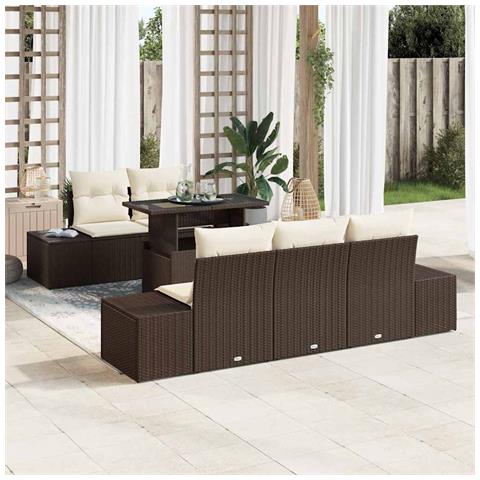Set di divano da giardino 6 pezzi con cuscini marrone in polyrattan - Foto 2