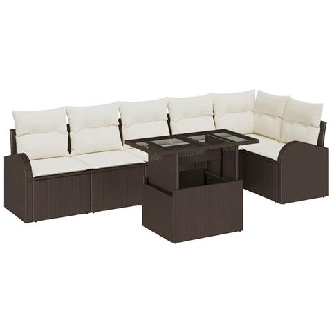 Set Divano da Giardino da 7 Pezzi con Cuscini Marrone Rattan Polietileno - Foto 1