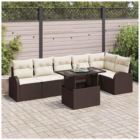 Set Divano da Giardino da 7 Pezzi con Cuscini Marrone Rattan Polietileno - Foto 2