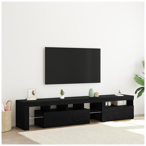 Mobile TV  2 pcs con luci LED rovere nero legno ingegnerizzato, Mobile TV in rovere nero  con luci LED, 60x35x40 cm, fatto in legno ingegnerizzato - Foto 2