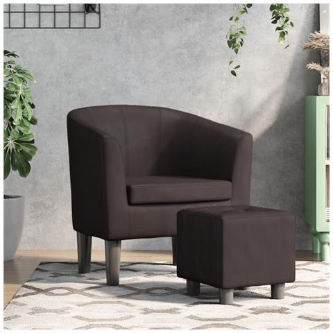 Poltrona a Pozzetto con Poggiapiedi Marrone in Similpelle - Foto 2