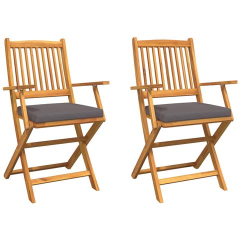 Sedia pieghevole 2 pz Marrone Legno massello di acacia - Foto 1