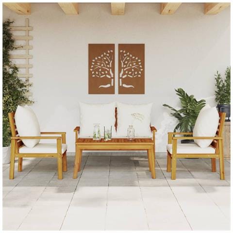 Set Salotto da Giardino 4pz con Cuscini Legno Massello Acacia - Foto 2