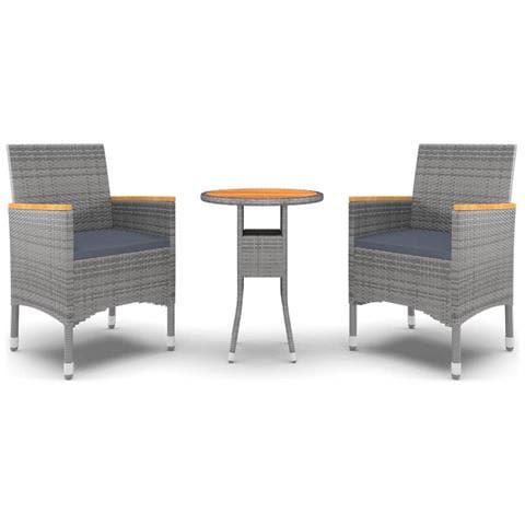Set da Pranzo per Giardino 3 pz in Polyrattan Grigio - Foto 1