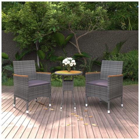 Set da Pranzo per Giardino 3 pz in Polyrattan Grigio - Foto 2