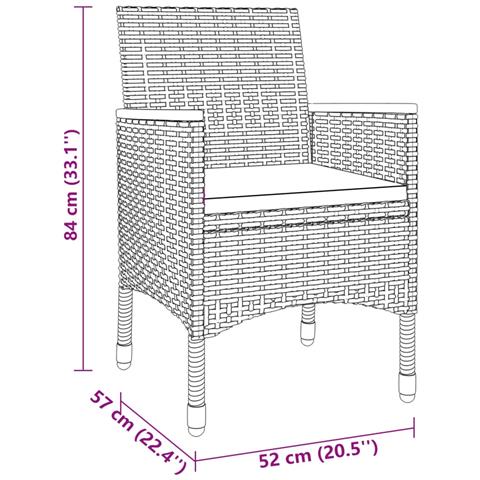 Set da Pranzo per Giardino 3 pz in Polyrattan Grigio - Foto 8