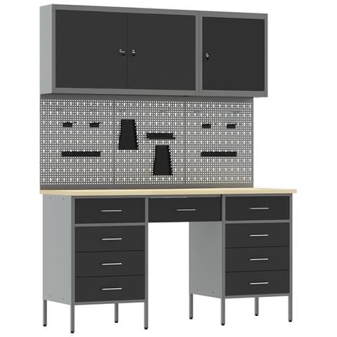 Set Armadio e Pegboard da 8 Pezzi Nero in MDF e Metallo - Foto 1