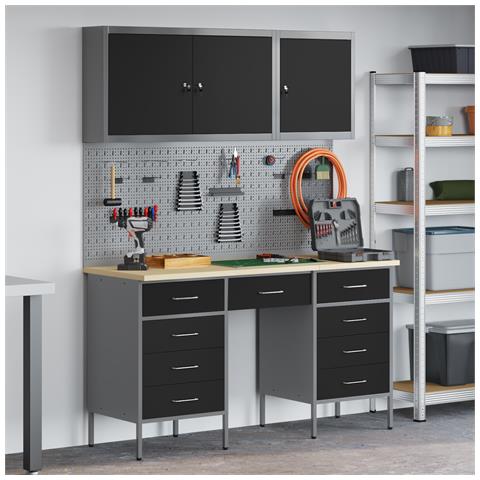 Set Armadio e Pegboard da 8 Pezzi Nero in MDF e Metallo - Foto 2