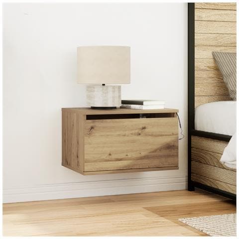Comodino  con LED montato a parete in rovere artigianale 50x36x30 cm - Foto 2