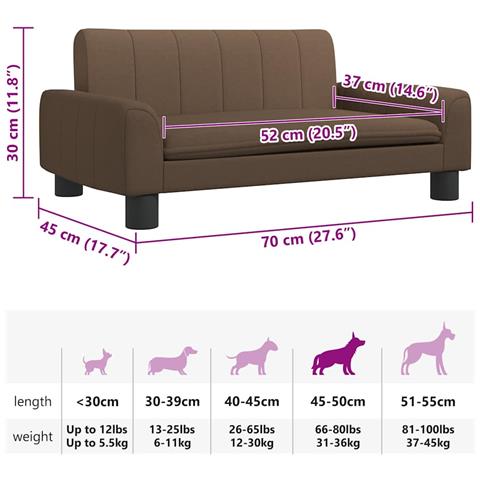 Lettino per Cani Marrone 70x45x30 cm in Tessuto - Foto 7