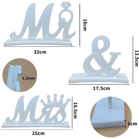 Decorazione Tavolo Matrimonio Nozze Scritta Signor Signora Alta Qualità Bianca - Foto 2