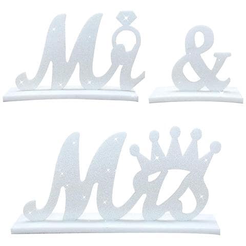 Decorazione Tavolo Matrimonio Nozze Scritta Signor Signora Alta Qualità Bianca - Foto 1