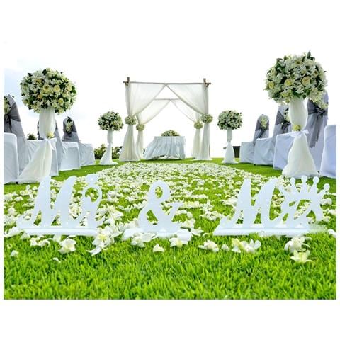 Decorazione Tavolo Matrimonio Nozze Scritta Signor Signora Alta Qualità Bianca - Foto 4