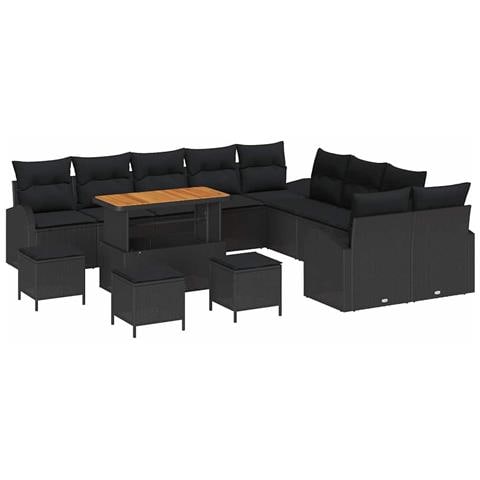 Set Divano da Giardino con cuscino 14 pcs Nero 110 x 55 x 71 cm - Foto 1