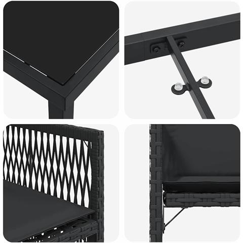 Set da Pranzo per Giardino 5 pcs Nero polyrattan - Foto 9