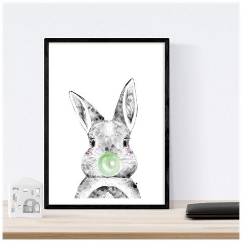 Set Di 6 Stampe Animali Bambini Gomma Da Masticare Maiale Giraffa Coniglio Volpe Cavallo Cani A4 Cornice Nera - Foto 2