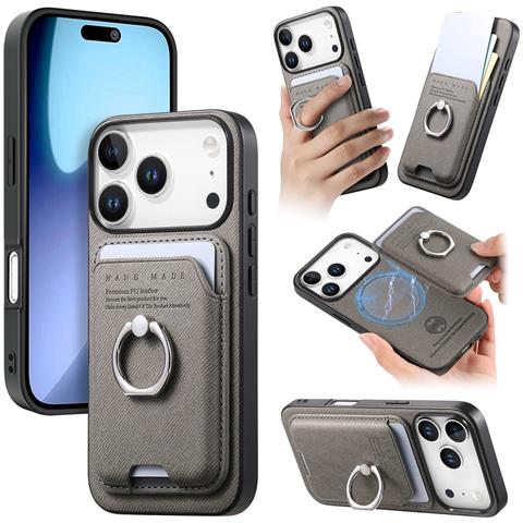 Custodia Grigia In Pelle Pu Con Porta Carte Magnetico Compatibile Con Iphone 17 Air - Foto 2