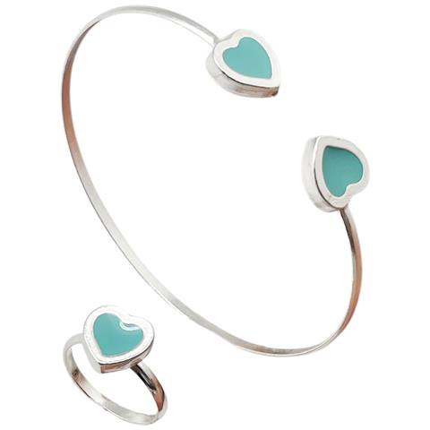 Bracciale E Anello A Forma Di Cuore In Argento 10µ Azzurro Cielo - Foto 1