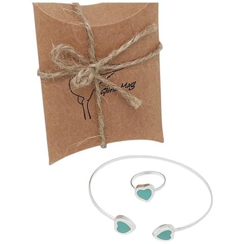 Bracciale E Anello A Forma Di Cuore In Argento 10µ Azzurro Cielo - Foto 3