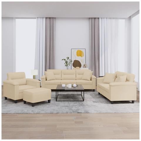 Set Divani 4 pz con Cuscini Crema in Tessuto Microfibra - Foto 2