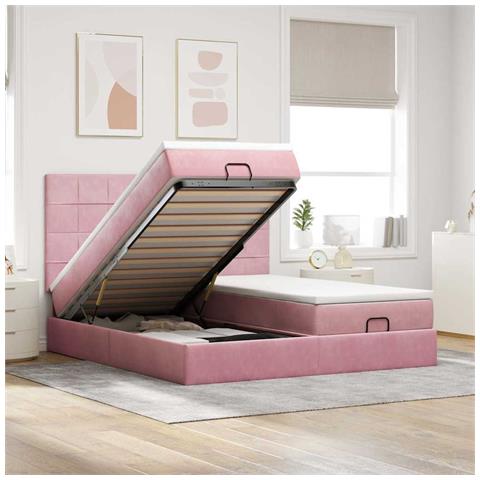 Struttura Letto Pouf con Materassi Rosa 160x200 cm Velluto - Foto 2