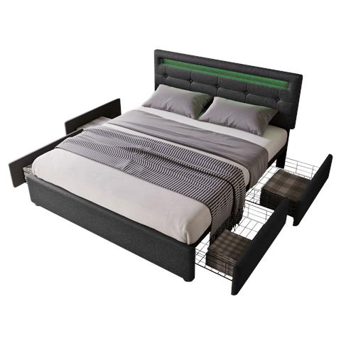 Letto Matrimoniale Con Led Telecomandato, Testiera Regolabile E 4 Cassetti Spaziosi - Foto 1