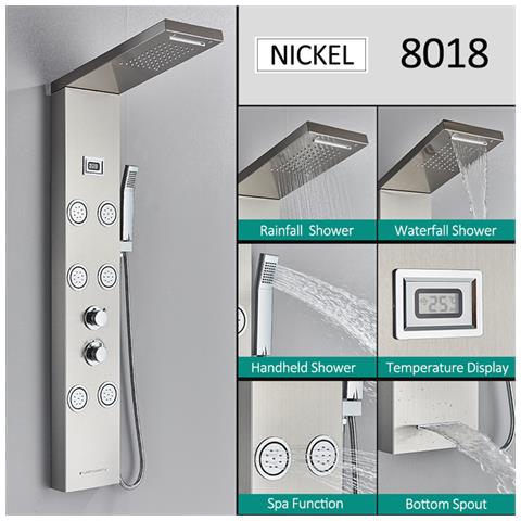 Pannello doccia Blackswan, modello M8018 nichelato con display digitale, bocca a cascata e funzioni SPA, misura 114 cm - Foto 2