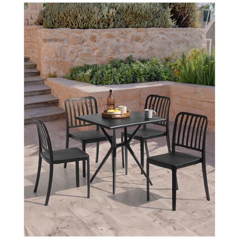 Set Di 4 Sedie Da Giardino Sersale Materiale Sintetico Nero - Foto 1