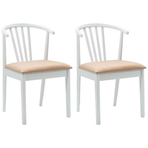 Sedia da pranzo 2 pcs Bianco e marrone Legno di gomma massiccio - Foto 1