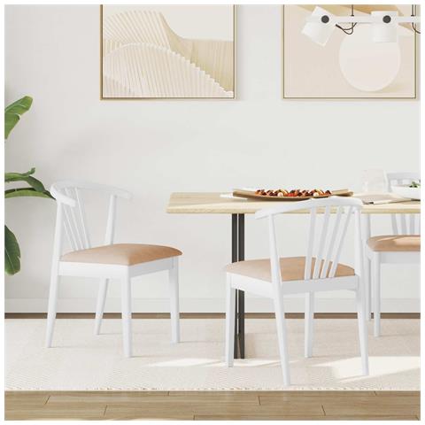 Sedia da pranzo 2 pcs Bianco e marrone Legno di gomma massiccio - Foto 2