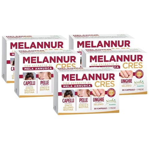 MelannurCres 30 Capsule - Mela Annurca, Astaxantina, Zinco, Rame, Selenio e Biotina - Capelli, Pelle e Unghie (Confezione quintupla) - Foto 1