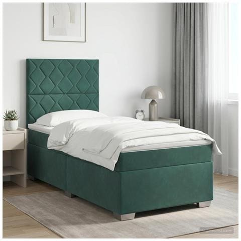 Letto box spring con materasso Verde Scuro 90 x 200 cm Velluto - Foto 2