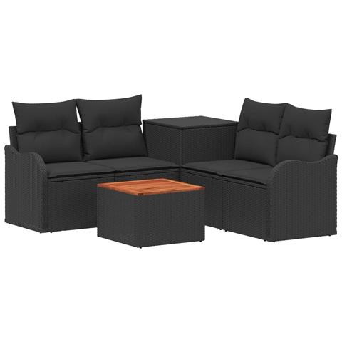 Set di divani 6 pz Nero Rattan sintetico e Acciaio - Foto 1