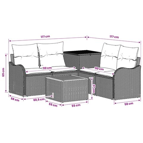 Set di divani 6 pz Nero Rattan sintetico e Acciaio - Foto 2