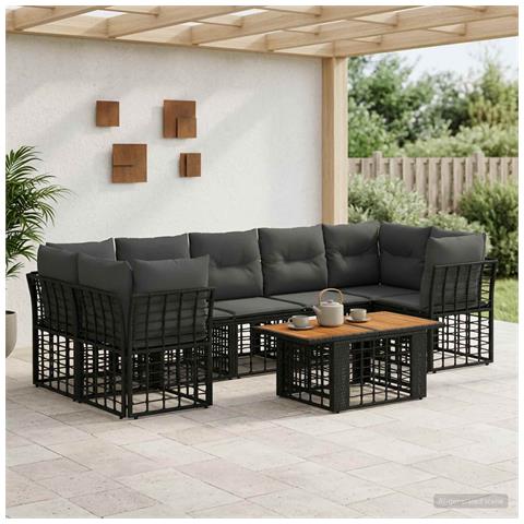 Set Divano da Giardino 8 pz Nero e Grigio scuro polyrattan - Foto 2