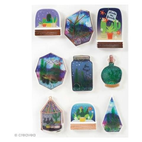 9 Adesivi 3d - Succulenti In Vasetti - Foto 1