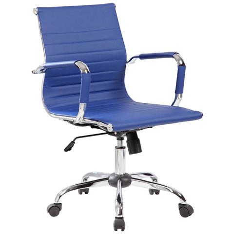 Sedia Con Ruote Attilia, Poltrona Direzionale Con Braccioli, Sedia Ergonomica Da Ufficio, Blu, 62x54h92/102 Cm - Foto 6
