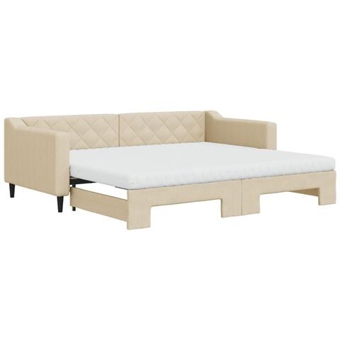 Divano Letto Estraibile Con Materassi Crema 90x200 Cm Tessuto - Foto 1