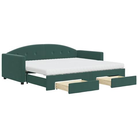 Divano Letto Estraibile Cassetti Verde Scuro 90x200cm Velluto - Foto 1