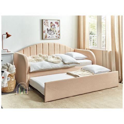 Letto Estraibile Bouclé Eyburie 90 X 200 Cm Rosa Pesca - Foto 1