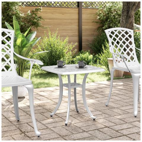 Tavolo Da Giardino Bianco 53x53x53 Cm In Alluminio Pressofuso - Foto 3