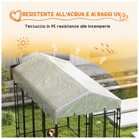 Recinto Per Cani Da Esterno Con Tetto E Porta A 2 Sezioni In Metallo, 239x121x183cm, Argento - Foto 6