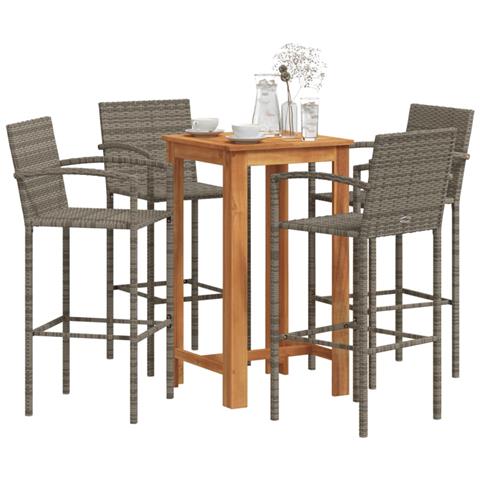 Set Bar Giardino 5pz Grigio Legno Massello Acacia E Polyrattan - Foto 8