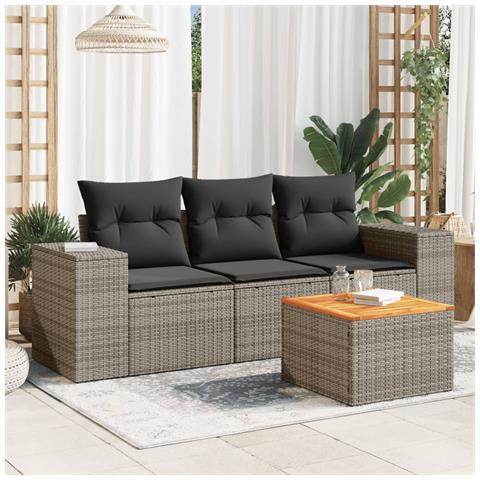 Set Divani da Giardino 4 pz con Cuscini in Polyrattan Grigio - Foto 2