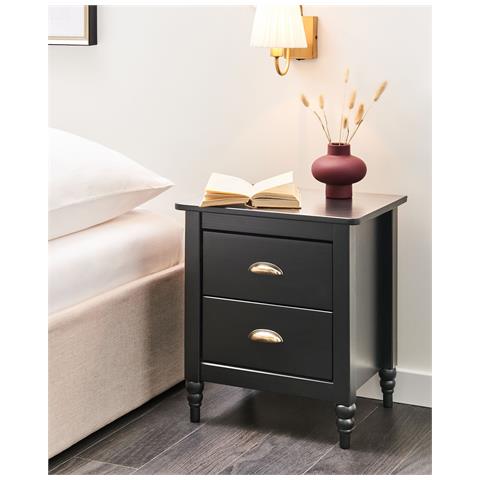 Comodino 2 Cassetti Shillington Legno Di Pino Nero - Foto 1