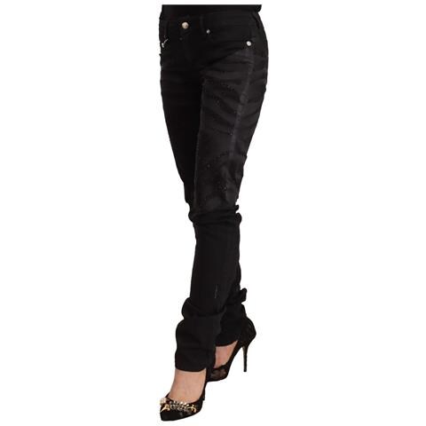 Jeans Skinny Decorati A Vita Media Neri - W25 - Foto 2